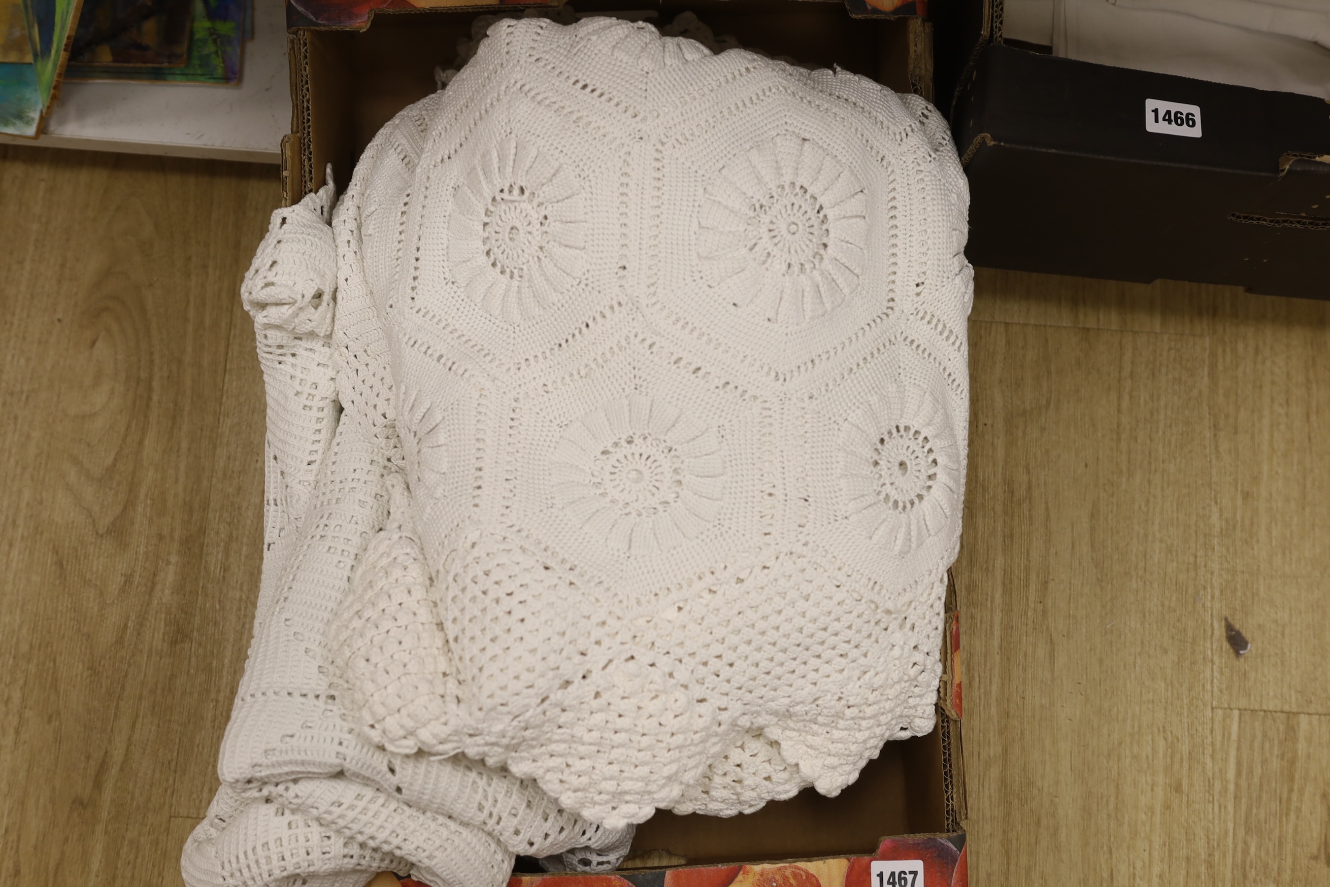 Three French small double crochet bed covers. Condition - good